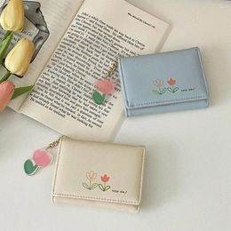 Wallets Small Wallet Tulip Short Student Triple Fold Card Holder Girl Purse ID Bag Storage Change Lady Coin C G1P9