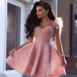 Sexy Pink Cocktail Dress Arabic Dubai Style Knee Length Short Formal Club Wear Homecoming Prom Party Gown Plus Size Custom Made232L