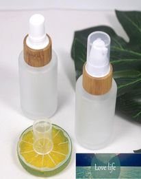 30ml Clear Frosted Glass Bamboo Cap Spray Bottle Cosmetic Natural Wood Lotion Pump Packaging Container2877235