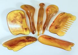 Gua sha Massage stones rocks honey wax amber meridian health massage Acupoint and tendon pulling beauty tablet 7piece set gift b1478004