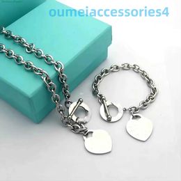 2024 Jewellery Designer Brand Sterling Silver Heart Bangle Add Necklace Set Shape Original Fashion Classic Bracelet Women Gift with Box