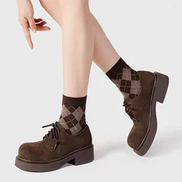 Dress Shoes 2024 Brand High Quality Platform Cow Suede Leather Pumps Casual Women Leisure Square Heel Comfy Walk Shoelaces Footwear