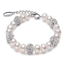 Real Beautiful freshwater pearl bracelet women wedding cultured white pearl bracelet 925 silver jewlery girl birthday gift GB7732526