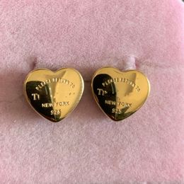 316L Stainless Steel branded high polished small heart 3D letter solid T stud Earring 18k rose Gold Silver studs Earrings Women men Wedding Party love Jewelry