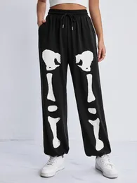 Women's Pants Bold Shade Mall Gothic Skeleton Graphic Sweatpants Halloween Grunge Punk Casual Women High Waist Shirring Autumn Bottoms