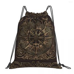 Shopping Bags Vegvisir Compass Ornament V-Viking Age Cool Portable Drawstring Riding Backpack Gym Shoes Storage Backpacks