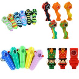 Newest 12 Style Silicone Smoking Pipe Unbreakable With Glass Porous Hole Filter Bowl Portable Cigarette Accessories Dry Herb Tobacco Hand Pipes Dab Oil Rigs Bong