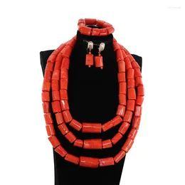 Necklace Earrings Set Luxury African Wedding Coral Beads Jewellery For Brides Original Big Bridal Statement CNR190