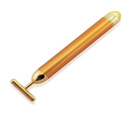 24k Gold Energy Face Roller Facial Lifting Rollers Anti Wrinkle T Bar Face Vibrating Massage Skin Tightening Device Beauty Care1077237