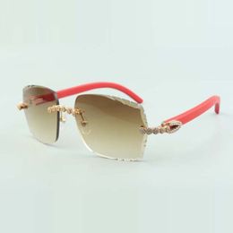 2022 Bouquet Diamond Sunglasses 3524014 with Natural red wooden glasses and cut Lens 3 0 Thickness2837