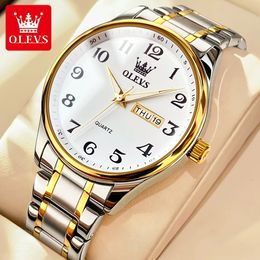 OLEVS Classic Bussiness Quartz Watch for Men Digital Dial Date Week Display Clock Luminous Waterproof Man Gold Wristwatches 5567 240227