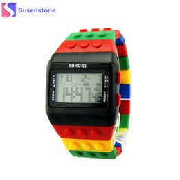 Fashion Men Women Digital Watch Colourful Building Blocks Design Silicone Band Quartz Wrist Watch Military Sport Watches montre239x