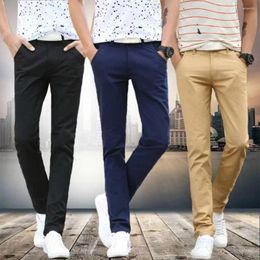 Men's Pants Men Trousers Full Length Straight Casual Pockets Solid Colour Long Work 2024