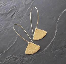 Dangle Earrings Beaten Brass Triangle Geometric Boho Golden Drop