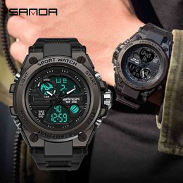 SANDA Outdoor Sports Men's Watches Military quartz Digital LED Watch Men Waterproof Wristwatch S Shock Watches relogio mascul266z