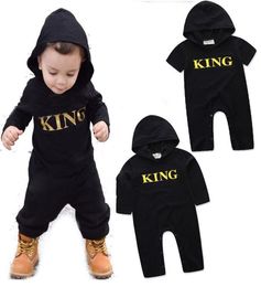Baby KING letter romper INS boys letter printing Jumpsuits 2018 new fashion kids Boutique Hooded Climbing clothes C35345392767