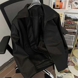 Black PU leather jacket with shoulder pads suit jacket mens ruffled and handsome basic short casual small suit jacket