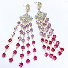 Dangle Earrings Multi Color Shiny Zircon Fashion Yellow Pink Long Tassel Drop Earring For Women