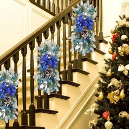Christmas Decorations Staircase Garland Festive Wreath Swag Vibrant Holiday Decor With Berries Led Lights For Front