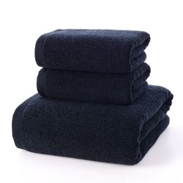 3pcs Whole Solid Terry Cotton Black Towel Set High Quality Small Face Hand Towel and Large Bath Shower Towels Bathroom Set300j