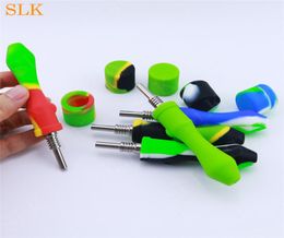 Mini titanium nail silicone smoking pipe with smoking accessories wax concentrate honeybee dabs straw oil rig smoke filter collect2803496