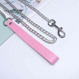 Chokers Sexy Pink Faux Leather Choker Necklaces Gothic Collar Stainless Steel Leash Chain Traction Harajuku Accessories Women Jewe2519