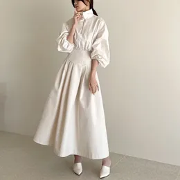 Party Dresses Loose Beige Long Dress For Women Lapel Collar Sleeve High Waist Solid Midi Female Clothing 2024 Fashion X704