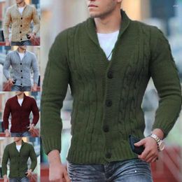 Men's Sweaters Trendy Autumn Sweater Thermal Lapel Slim Fit Knitted Twisted Texture Coat For Daily Wear