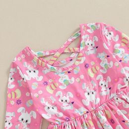 Girl Dresses Toddler Baby Easter Outfit Long Sleeve Round Neck Cartton Bunny Egg Floral Print A-line Dress
