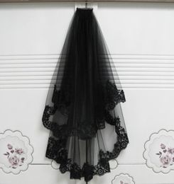 Short Wedding Veils Halloween Decoration Black with Comb Two Layer Lace Appliques Hair accessory Mariage Bride Veils 65cm85cm 2016652143