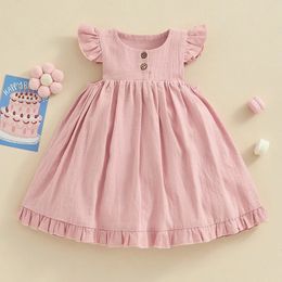 Mama s sunshine Toddler Baby Girl Dress Summer Ruffle Sleeve Button Decor ALine Dresses Cute Princess Clothes 240228