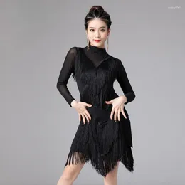 Stage Wear Latin Dance Dress Women Skirt Rumba Cha Competition Practise Clothes Performance Fringe Costume