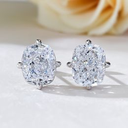 Choucong Brand Stud Earrings Luxury Jewellery Solitaire Pure 100% 925 Sterling Silver Cushion Shape White Moissanite Diamond 8*10MM Gemstones Party Women Earring Gift