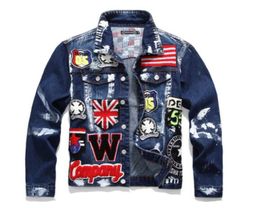 Hi Street Men039s Fashion Denim Jacket UK Flag Embroidery Painted Denim Jacket Streetwear Coat for Male5512901