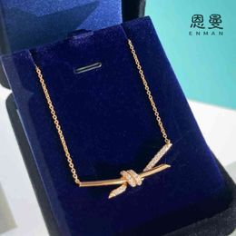 T family's new Knot Cross Necklace 925 Sterling Silver knot series kink belt drill clavicle chain straight248M