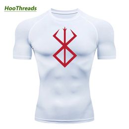 Anime Berserk Print Mens Compression Shirts Short Sleeve Gym Workout Fitness Undershirts Quick Dry Athletic T-Shirt Tees Tops 240228