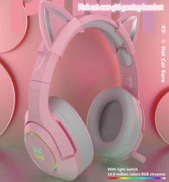 New product k9 pink cat ear beautiful girl gaming headset with microphone enc noise reduction high fidelity 71 channels rgb heads2307448