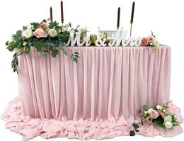 TC091 Pooling and Floating Chiffon Table Skirt With Length 6FT 9FT Sheer Tablecloth Baby Shower Birthdays Party Main Cake 240307