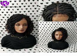 2020 NEW lace frontal short Braided Wigs for Black Women Synthetic Lace Front braids Wig with curly tips Baby Hair2950063