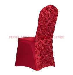 20PCS Universal Wedding Chair Covers Stretch 3D Rosette Spandex Chair Cover Red White Gold For el Party Banquet Whole9549746