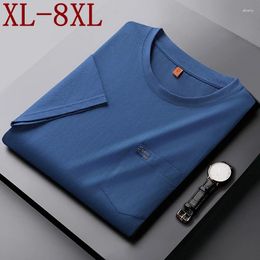 Men's T Shirts 8XL 7XL 6XL 2024 Summer High End Luxury Cotton Shirt Men Short Sleeve O-Neck Mens Tshirt With Pocket Casual Male Tees