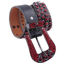 Belts Red Women Skull Rhinestone Cowgirl Belt Male Cowboy Crystal Pin Buckle Luxury Designer Y2k Waistband Ceinture Western254I