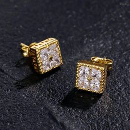 Stud Earrings Square Shape Zircon Men's Simple Gold Plated Piercing Ear Studs Cartilage Accessories Hip Hop Jewellery Wholesale OHE150