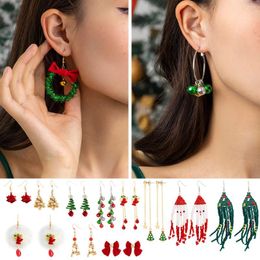 Dangle Earrings Selling Merry Christmas Fashion Tree Deer Santa Snowman Elk Bow Bell Drop Year Jewelry Gifts