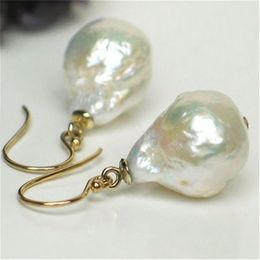 14-16mm White Baroque Pearl Earrings 18K Hook fine jewelry classic fashion diy AAAA personality 220212322T