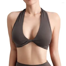 Yoga Outfit Women Compression Supportive Stretchy Twist Halter Neck Running Bra Winter Indoor Exercise Cycling