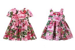 European And American Girls Dress 2021 Summer Children ShortSleeve Flower Patter Party Dress Baby Kids Girl Clothes Dresses7571935