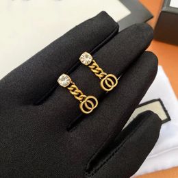 2022 Latest Women 18K Gold Plated Luxury Brand Designers Letters Stud Geometric Famous Ladies Round Crystal Rhinestone Earring Wed297J
