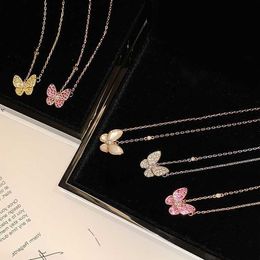 VanCF Necklace Luxury Diamond Agate 18k Gold New Precision Full Diamond Butterfly Necklace with Rose Gold Plated Bone Chain for Women 12