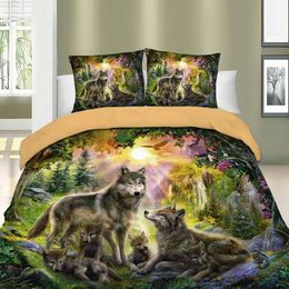 Wolf Happiness Family printed bed linens set Duvet Quilt Cover Full Queen King sizes Bed Cover Grey wolf bedding set 3 pcs Y2001274D